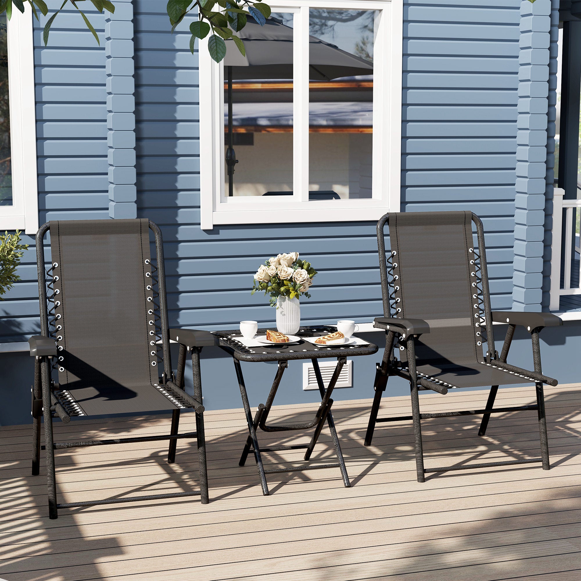Outsunny 3 Pieces Folding Garden Bistro Set with Cup Holders, Black - Bistro Sets from Outsunny