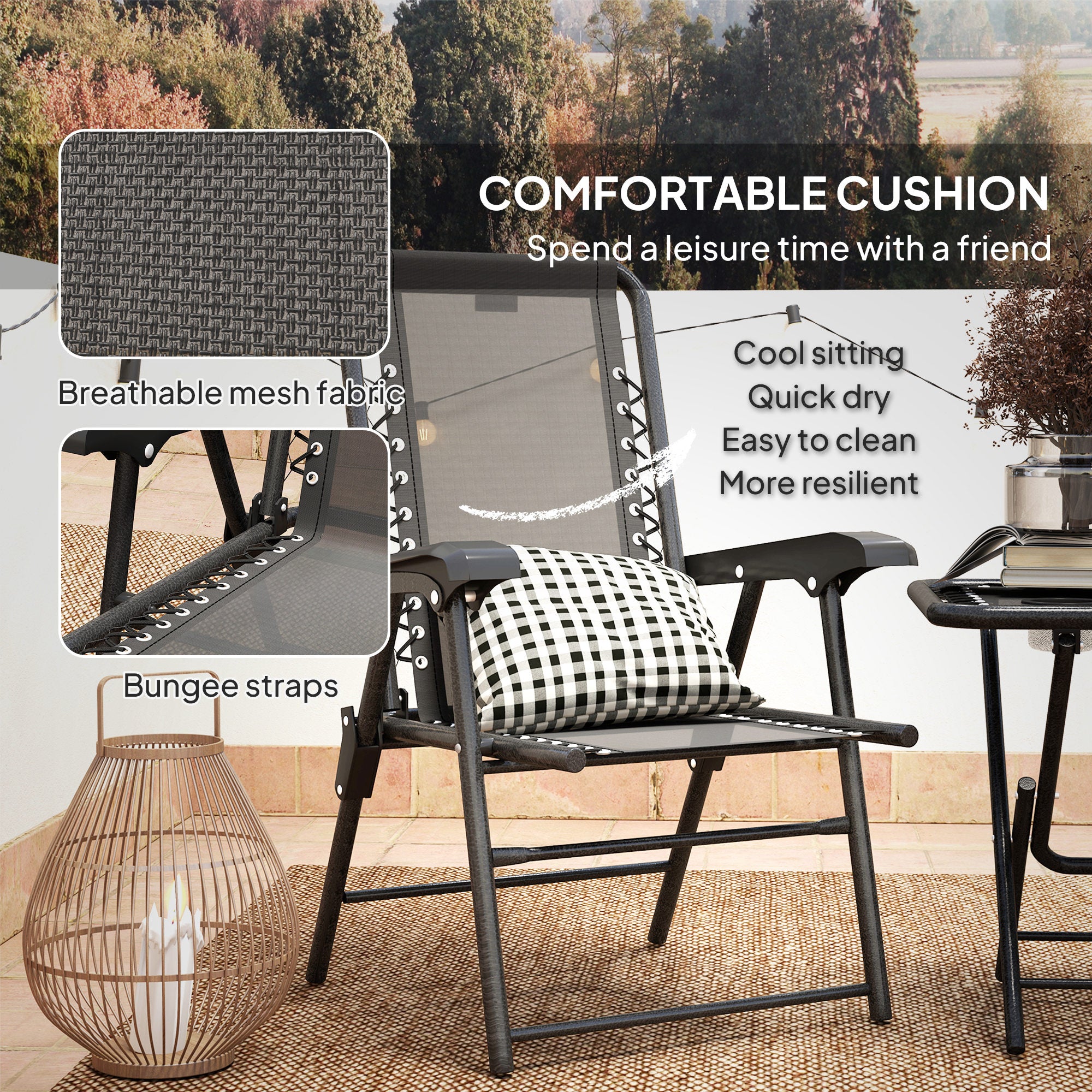 Outsunny 3 Pieces Folding Garden Bistro Set with Cup Holders, Black - Bistro Sets from Outsunny