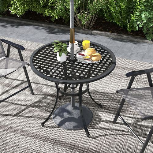 Outsunny Cast Aluminium Bistro Table with Umbrella Hole for Balcony, Black - Bistro Sets from Outsunny