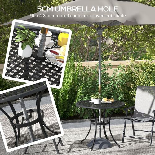 Outsunny Cast Aluminium Bistro Table with Umbrella Hole for Balcony, Black - Bistro Sets from Outsunny