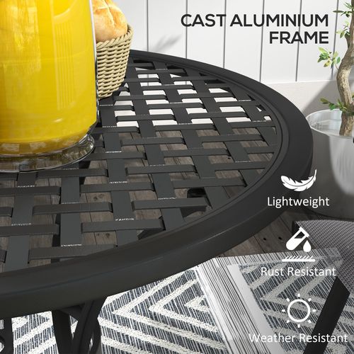 Outsunny Cast Aluminium Bistro Table with Umbrella Hole for Balcony, Black - Bistro Sets from Outsunny