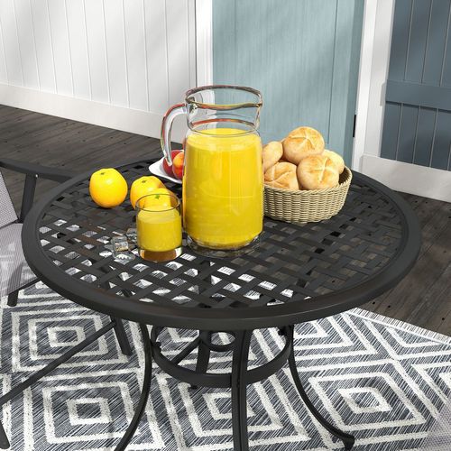 Outsunny Cast Aluminium Bistro Table with Umbrella Hole for Balcony, Black - Bistro Sets from Outsunny
