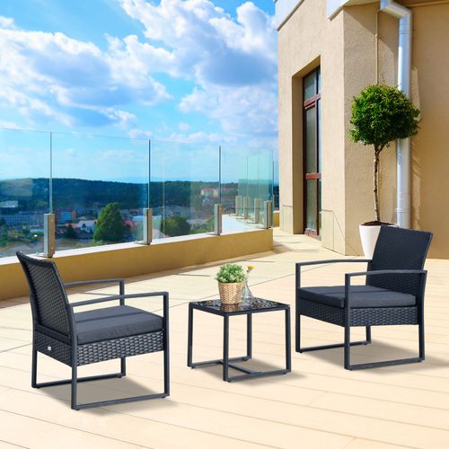3 Pieces Rattan Dining Set Patio Bistro Table Chair Conversation Set - Bistro Sets from Outsunny