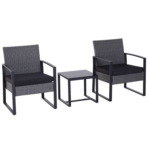 3 Pieces Rattan Dining Set Patio Bistro Table Chair Conversation Set - Bistro Sets from Outsunny