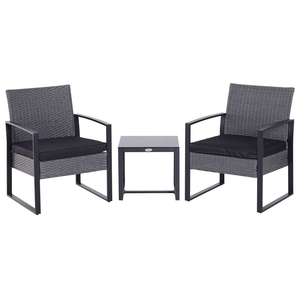 3 Pieces Rattan Dining Set Patio Bistro Table Chair Conversation Set - Bistro Sets from Outsunny
