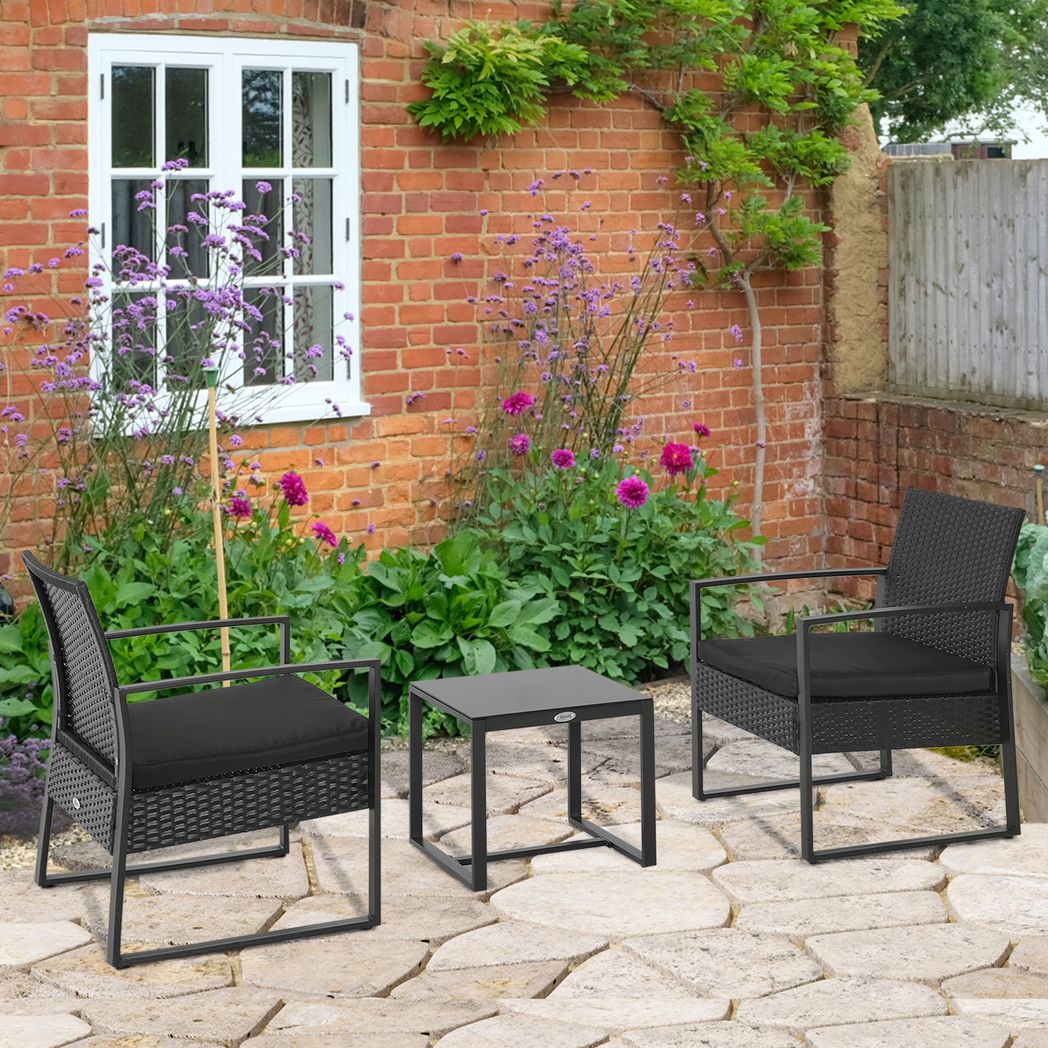 3 Pieces Rattan Dining Set Patio Bistro Table Chair Conversation Set - Bistro Sets from Outsunny