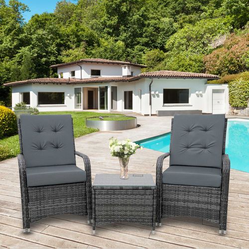 Rattan Garden Furniture 3 PCs Sofa Chair Table Bistro Set Wicker Weave - Bistro Sets from Outsunny