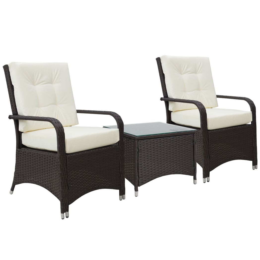 Rattan Garden Furniture 3 PCs Sofa Chair Table Bistro Set Wicker Weave - Bistro Sets from Outsunny