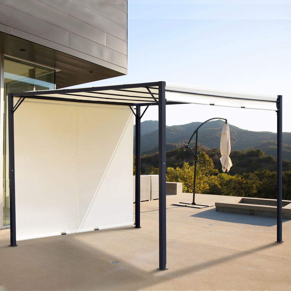 Metal Pergola With Canopy Retractable Pergola Canopy 3x3x2.3m Cover Cream - Cover from Outsunny