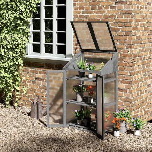 Outsunny Wooden Greenhouse Cold Frame Grow House w/ Double Door for Flower Grey -