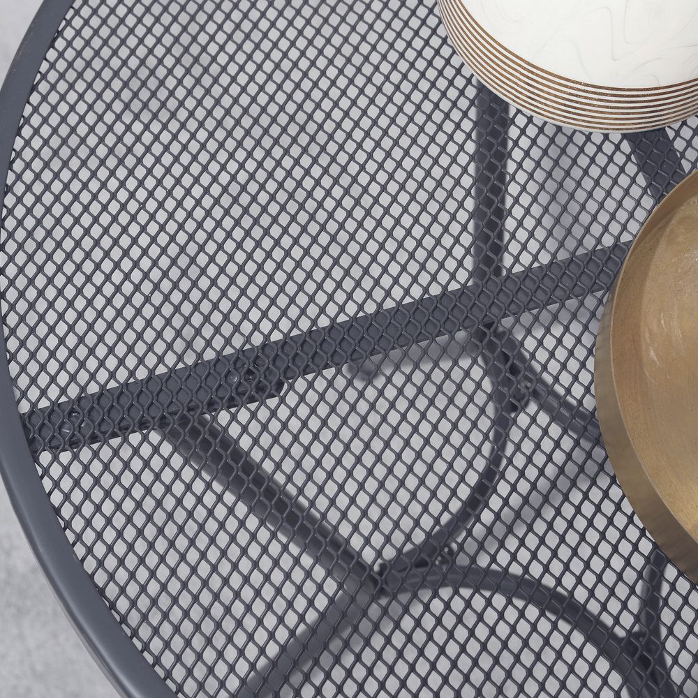 60cm Round Dining Table Metal Bistro Table with Mesh Tabletop grey - Dining Table from Outsunny