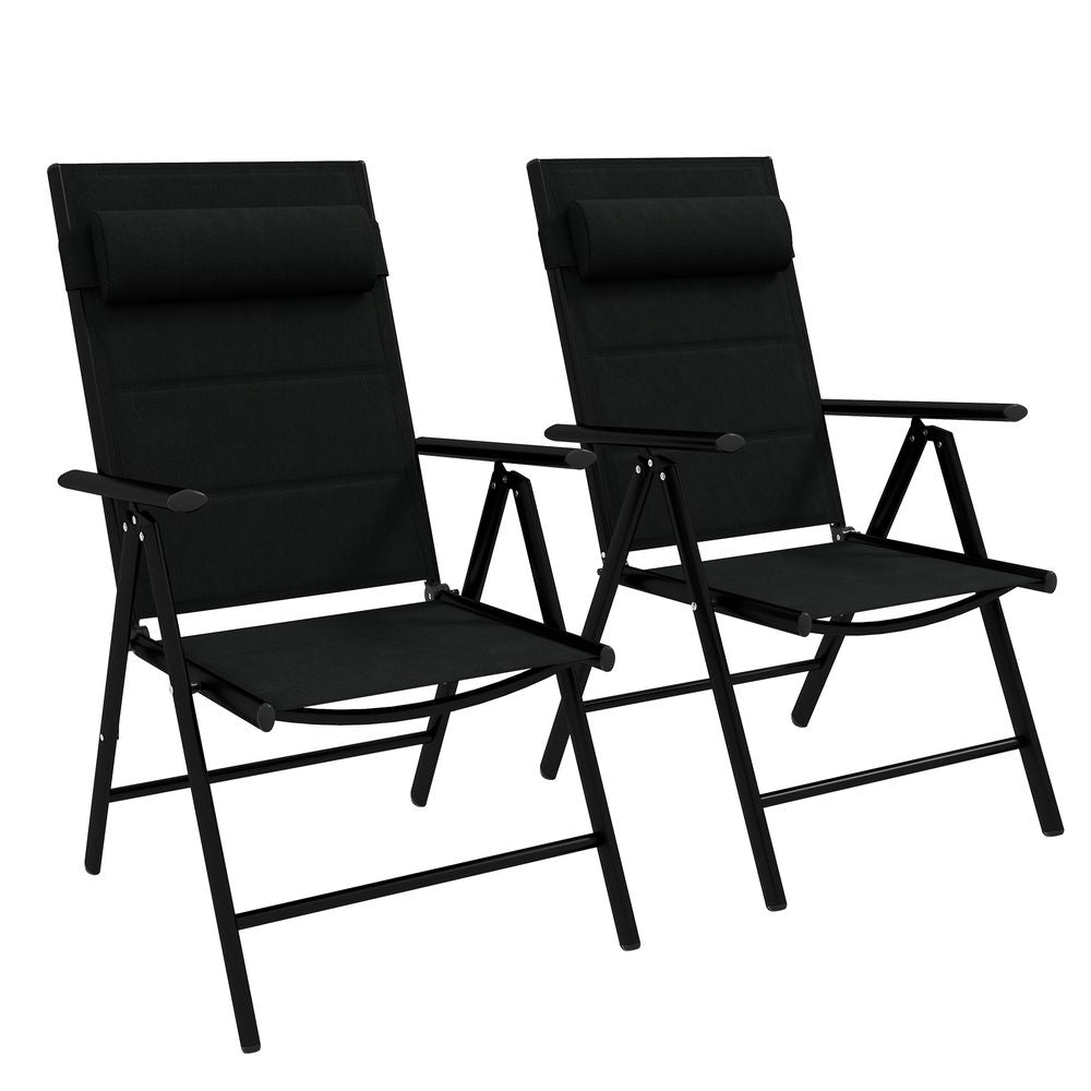 Outsunny 2 PCS Outdoor Folding Chairs, Dining Chairs with Padded Filling, Black - Folding Chairs from Outsunny