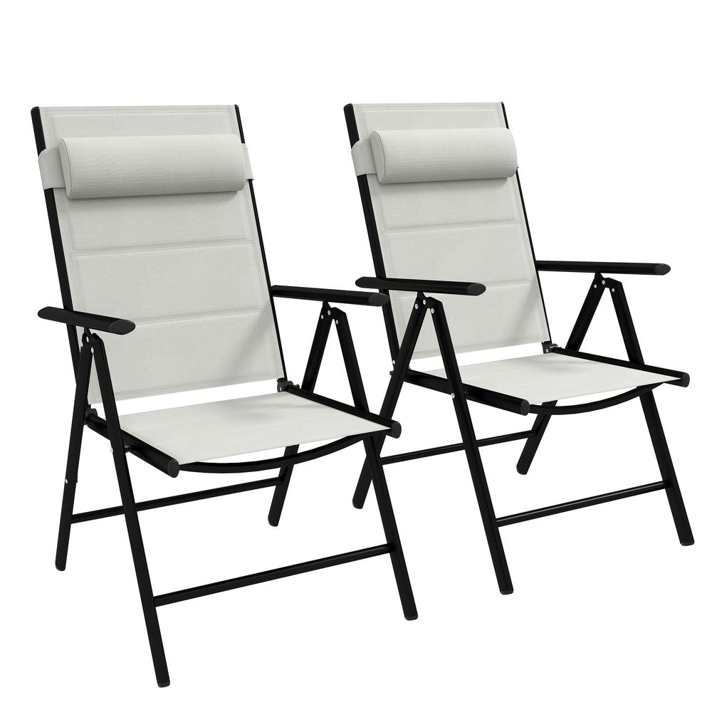 Outsunny 2 PCS Outdoor Folding Chairs, Dining Chairs with Padded Filling, Grey - Folding Chairs from Outsunny