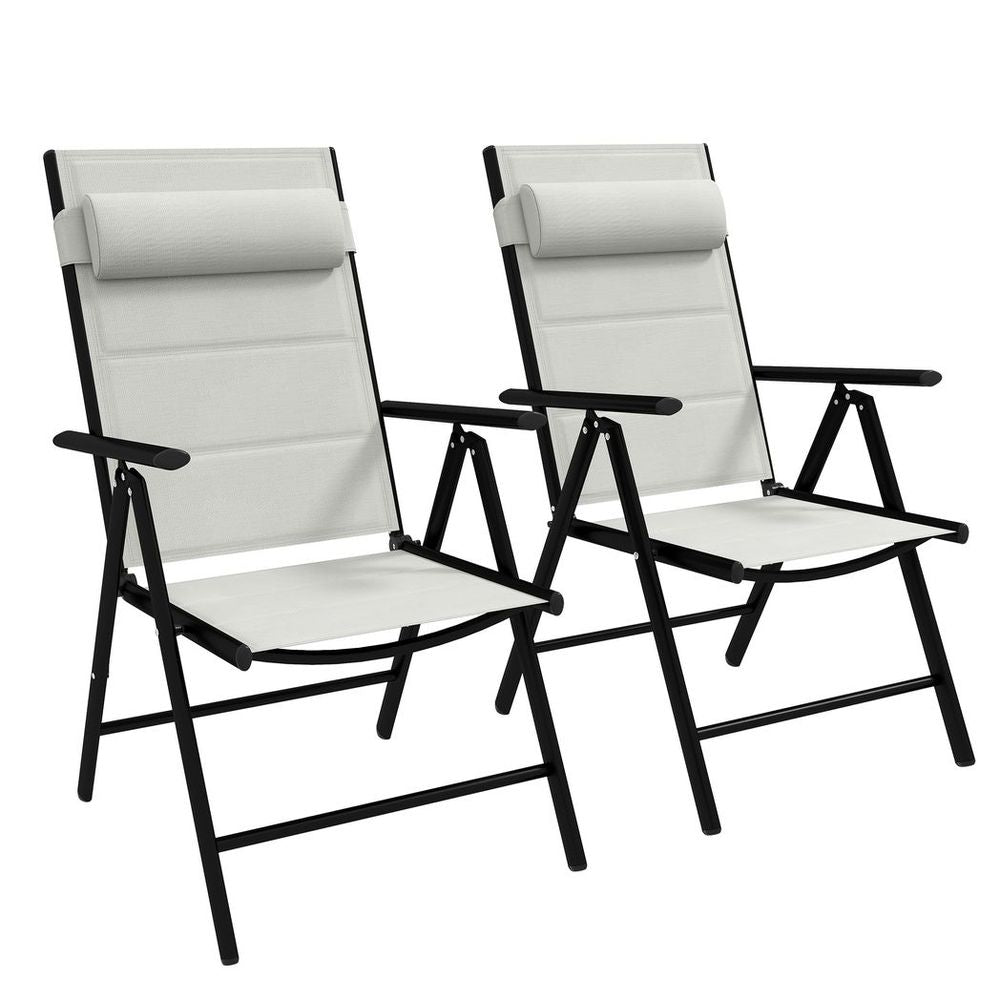 Outsunny 2 PCS Outdoor Folding Chairs, Dining Chairs with Padded Filling, Grey - Folding Chairs from Outsunny