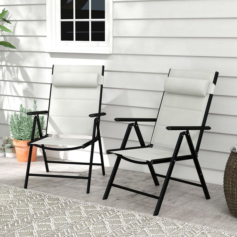 Outsunny 2 PCS Outdoor Folding Chairs, Dining Chairs with Padded Filling, Grey - Folding Chairs from Outsunny