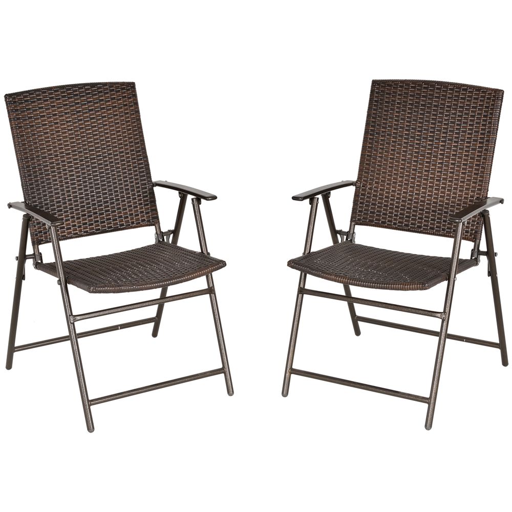 Outsunny 2pcs Rattan Chair Foldable Garden Furniture w/ Armrest Steel Frame - Folding Chairs from Outsunny