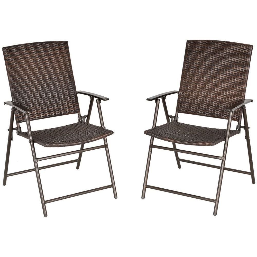 Outsunny 2pcs Rattan Chair Foldable Garden Furniture w/ Armrest Steel Frame - Folding Chairs from Outsunny