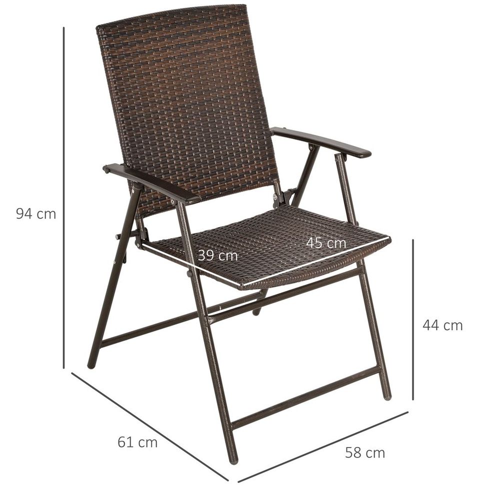 Outsunny 2pcs Rattan Chair Foldable Garden Furniture w/ Armrest Steel Frame - Folding Chairs from Outsunny