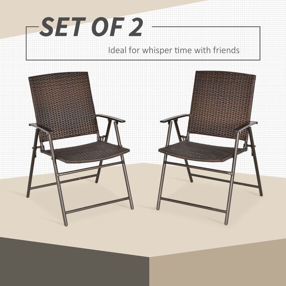 Outsunny 2pcs Rattan Chair Foldable Garden Furniture w/ Armrest Steel Frame - Folding Chairs from Outsunny
