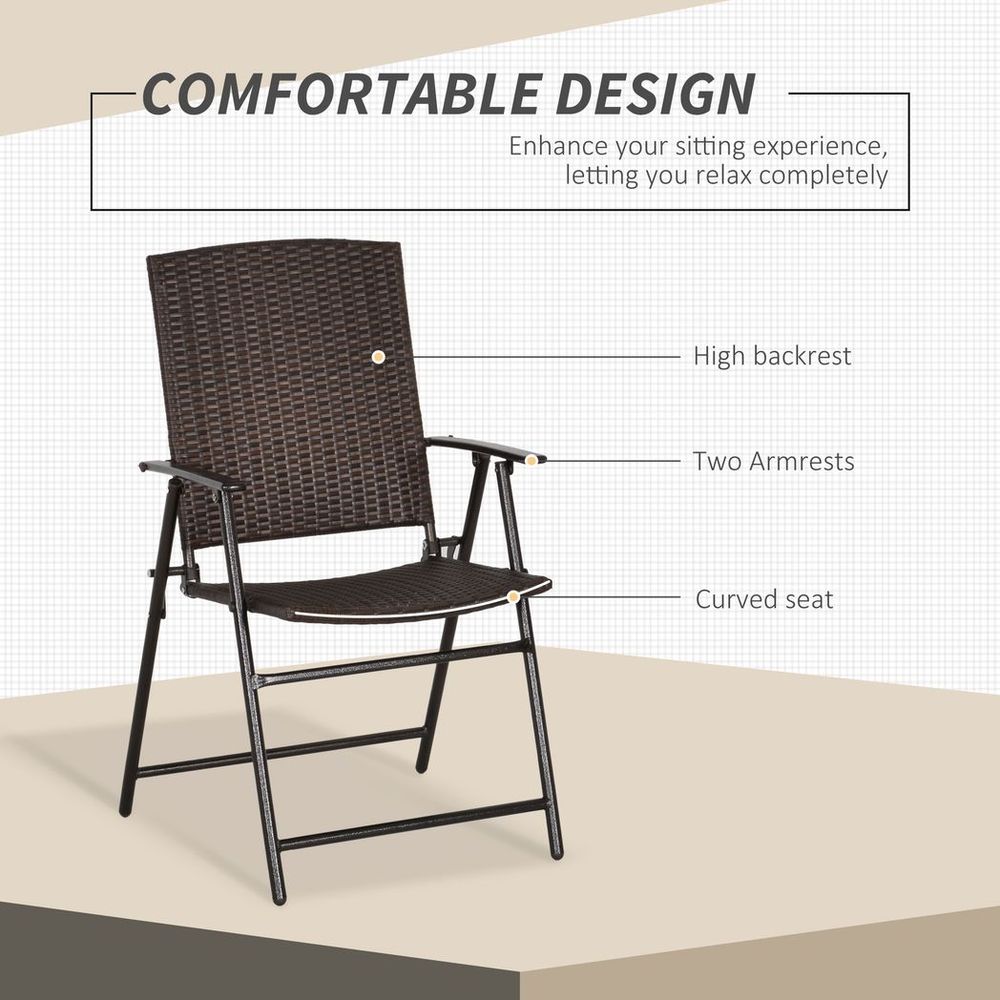 Outsunny 2pcs Rattan Chair Foldable Garden Furniture w/ Armrest Steel Frame - Folding Chairs from Outsunny