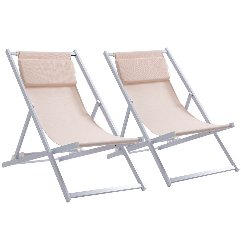 Set of 2 Folding  Deck Folding Chairs  Garden Patio Lounger, White - Folding Chairs from Outsunny