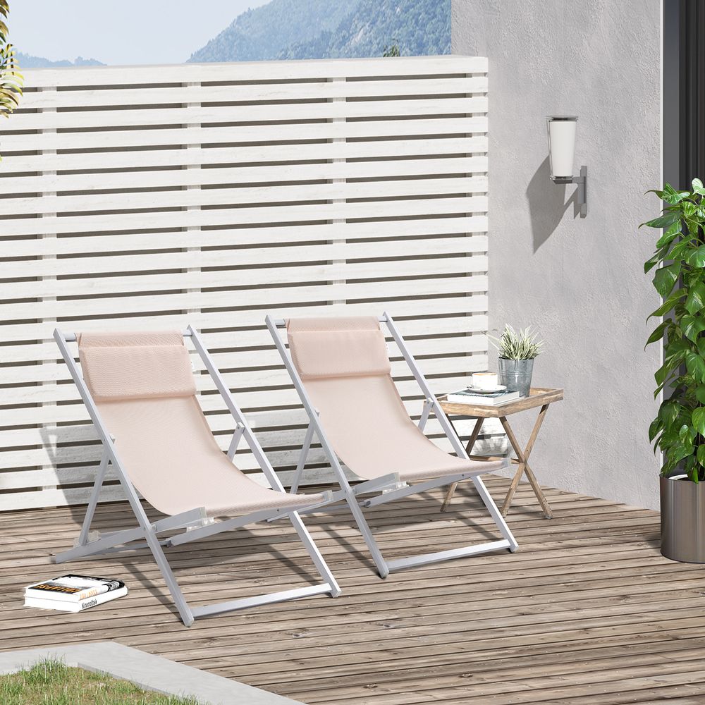 Set of 2 Folding  Deck Folding Chairs  Garden Patio Lounger, White - Folding Chairs from Outsunny