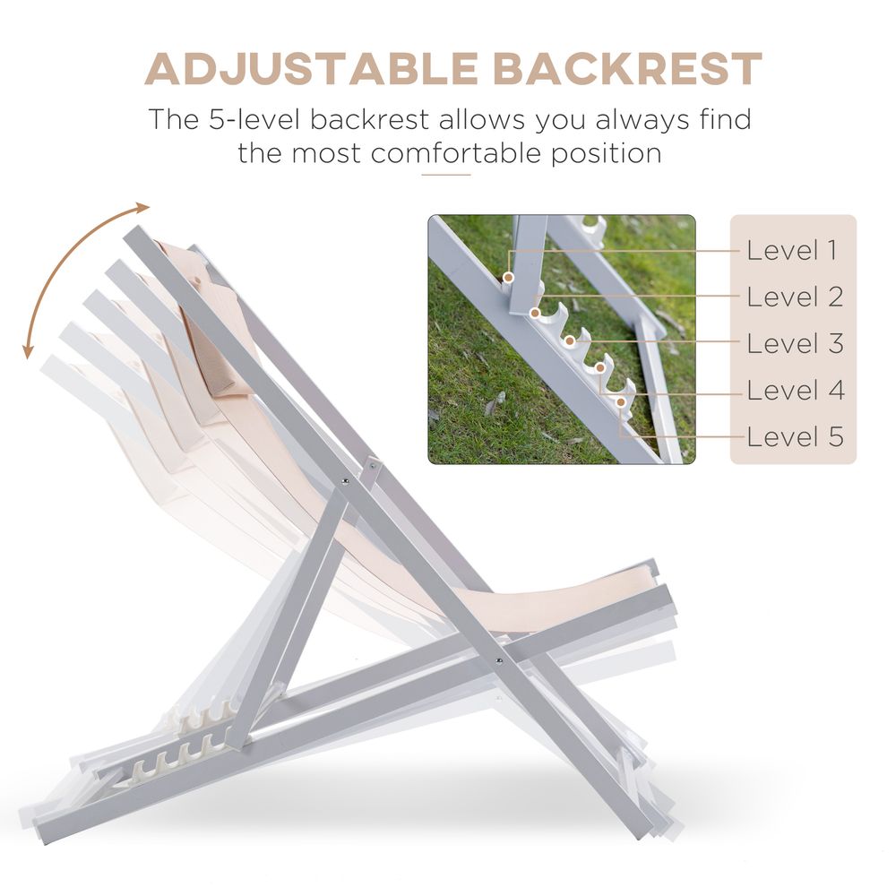 Set of 2 Folding  Deck Folding Chairs  Garden Patio Lounger, White - Folding Chairs from Outsunny