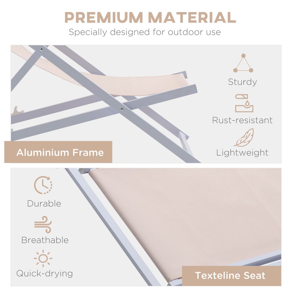 Set of 2 Folding  Deck Folding Chairs  Garden Patio Lounger, White - Folding Chairs from Outsunny