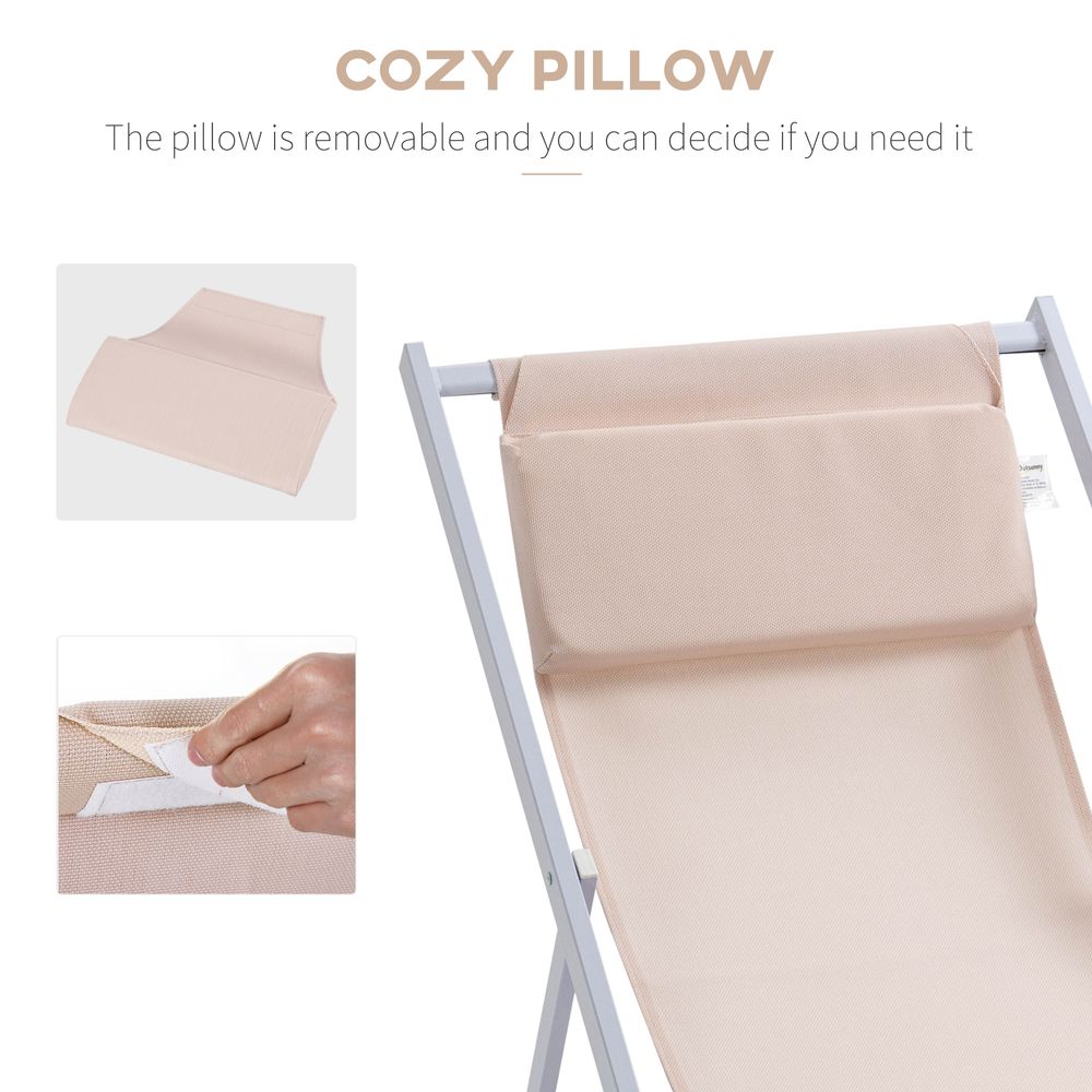 Set of 2 Folding  Deck Folding Chairs  Garden Patio Lounger, White - Folding Chairs from Outsunny