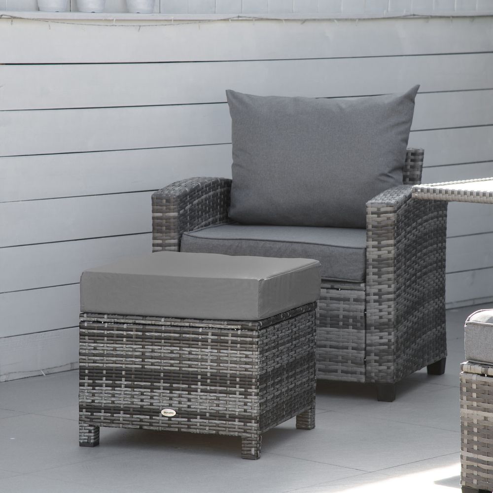 Rattan Footstool Wicker Ottoman with Padded Seat Cushion Furniture 50x50x35 cm - Footstool from Outsunny