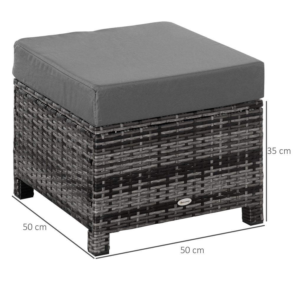 Rattan Footstool Wicker Ottoman with Padded Seat Cushion Furniture 50x50x35 cm - Footstool from Outsunny