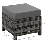Rattan Footstool Wicker Ottoman with Padded Seat Cushion Furniture 50x50x35 cm - Footstool from Outsunny
