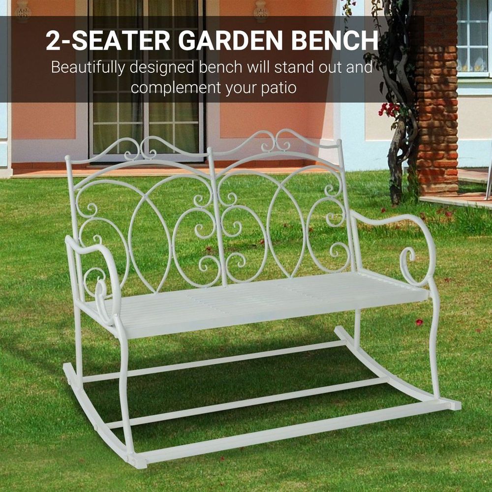 2-seat Rocking Chair Patio Bench Armrest Metal Outdoor Park Decorative Antique - Garden Chairs from Outsunny