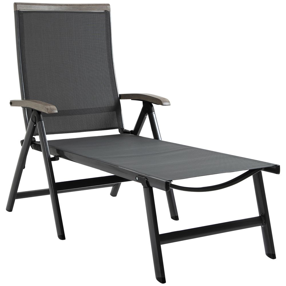 Folding Sun Lounger, Adjustable Chaise Lounge Chair Aluminium Frame Grey - Garden Chairs from Outsunny