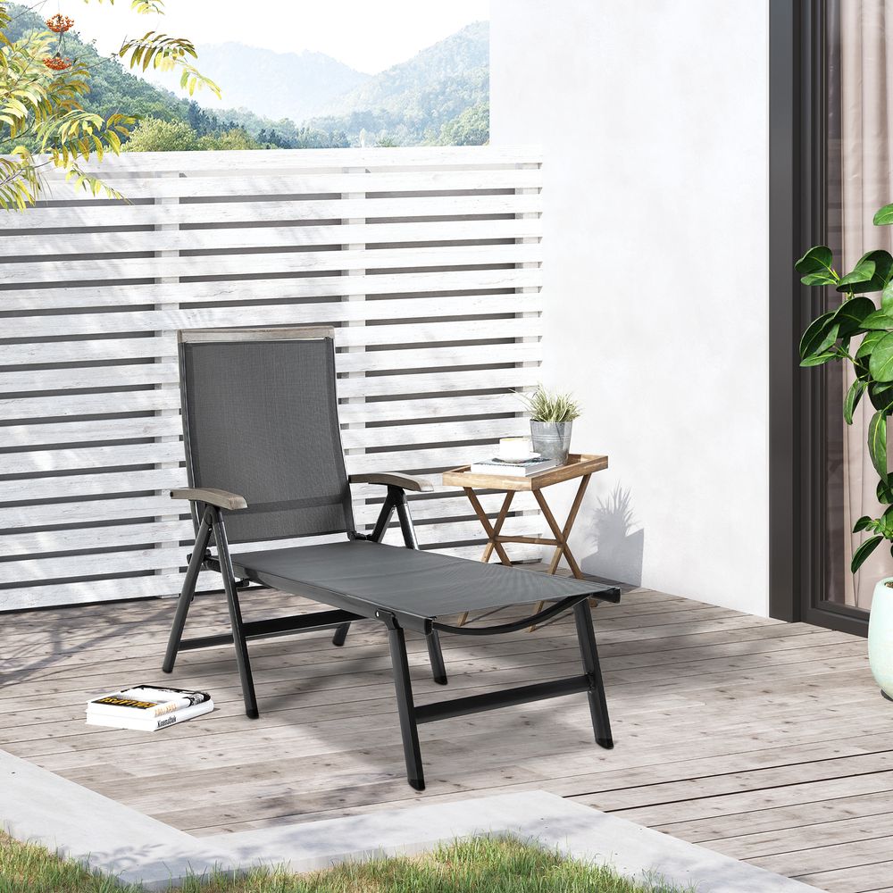 Folding Sun Lounger, Adjustable Chaise Lounge Chair Aluminium Frame Grey - Garden Chairs from Outsunny