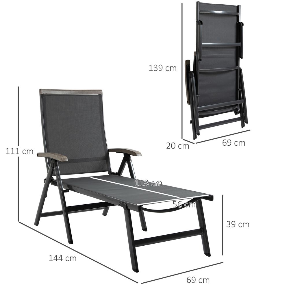 Folding Sun Lounger, Adjustable Chaise Lounge Chair Aluminium Frame Grey - Garden Chairs from Outsunny
