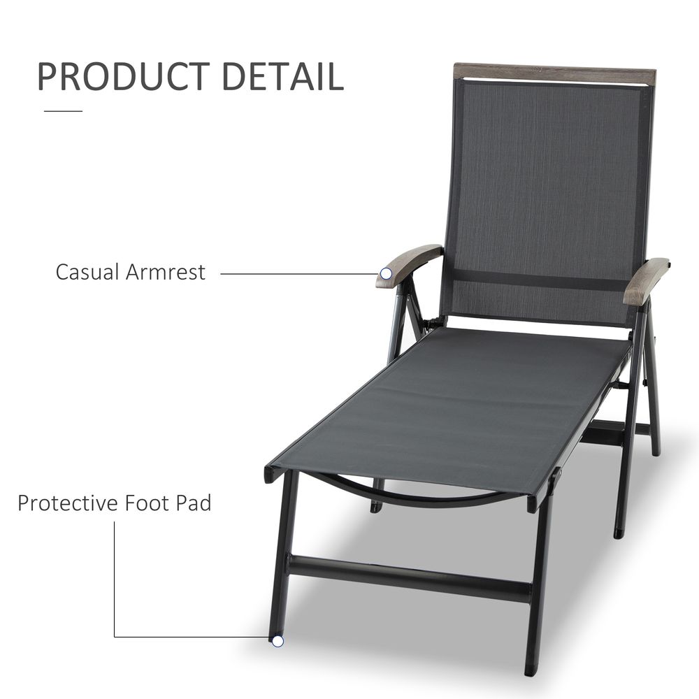 Folding Sun Lounger, Adjustable Chaise Lounge Chair Aluminium Frame Grey - Garden Chairs from Outsunny