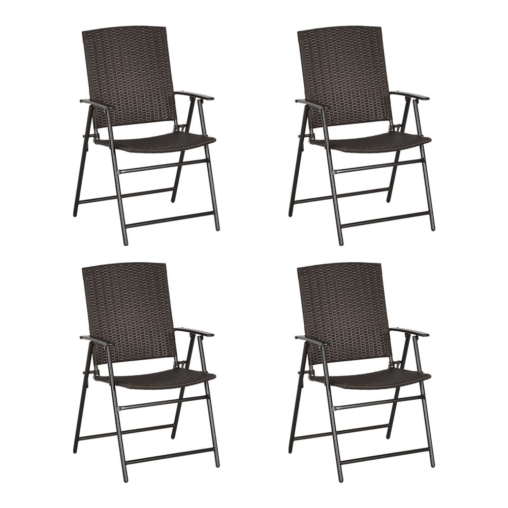 Outsunny 4pcs Rattan Chair Foldable Garden Furniture w/ Armrest Steel Frame - Garden Chairs from Outsunny