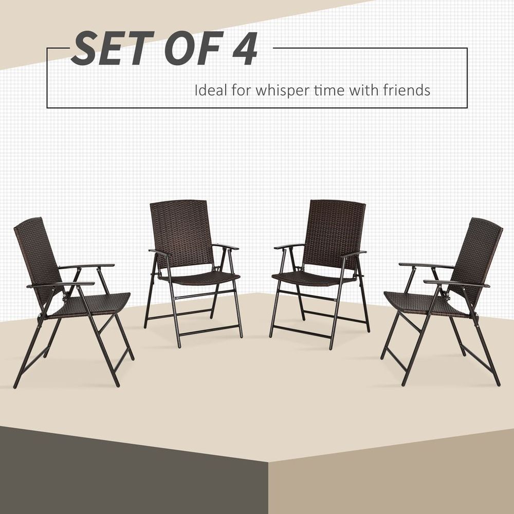 Outsunny 4pcs Rattan Chair Foldable Garden Furniture w/ Armrest Steel Frame - Garden Chairs from Outsunny