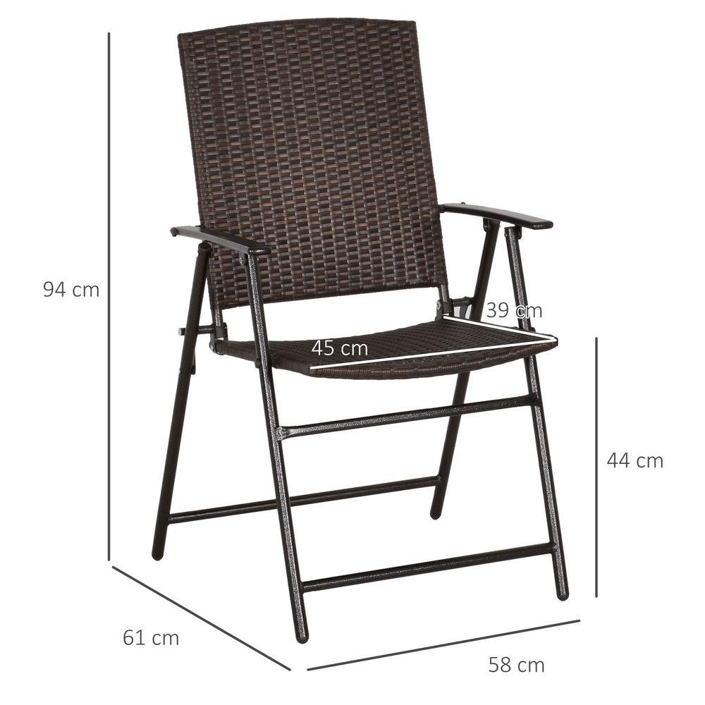 Outsunny 4pcs Rattan Chair Foldable Garden Furniture w/ Armrest Steel Frame - Garden Chairs from Outsunny