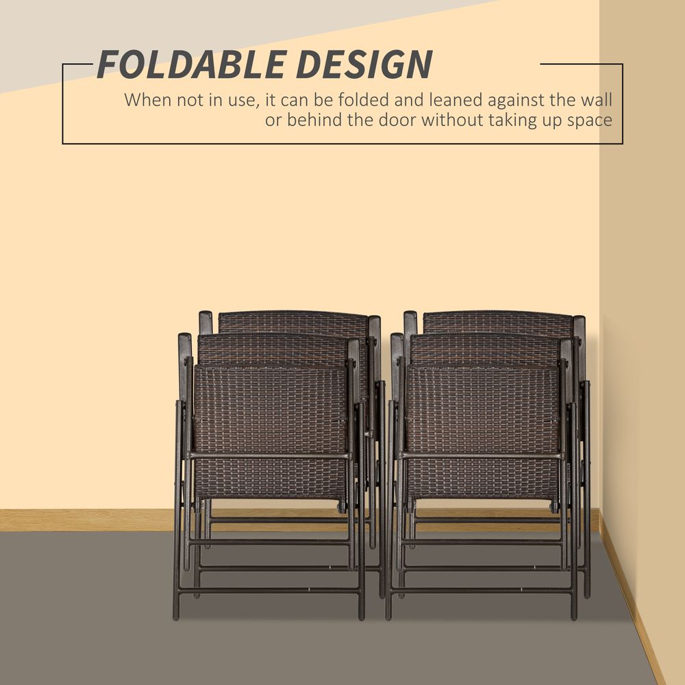 Outsunny 4pcs Rattan Chair Foldable Garden Furniture w/ Armrest Steel Frame - Garden Chairs from Outsunny