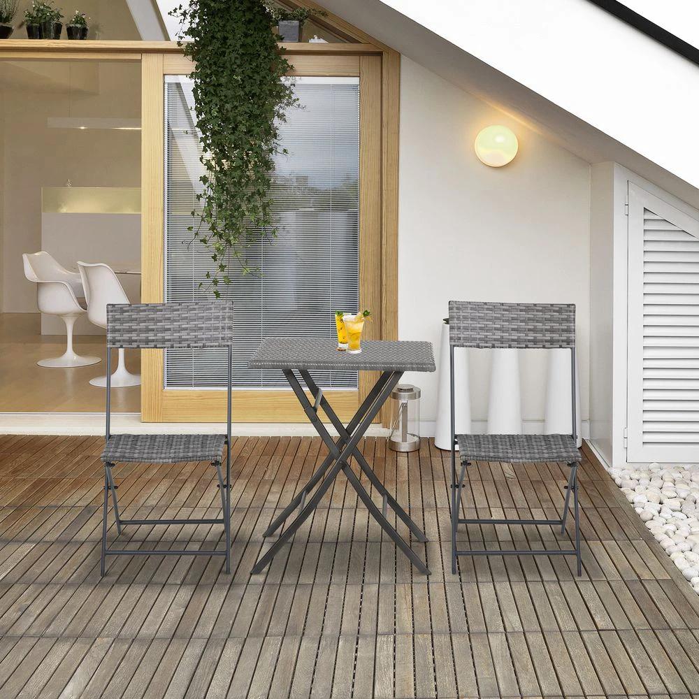 Rattan Garden Bistro Set Coffee 2 Wicker Weave Folding Chairs & 1 Square Table by Outsunny