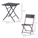 Outsunny Rattan Garden Bistro Set Coffee 2 Wicker Weave Folding Chairs & 1 Square Table - Uncategorized Garden Set