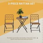 3 PCS Rattan Wicker Set Easy Folding, Hand Woven Rattan Coffee Table & Chairs - Garden Set from Outsunny