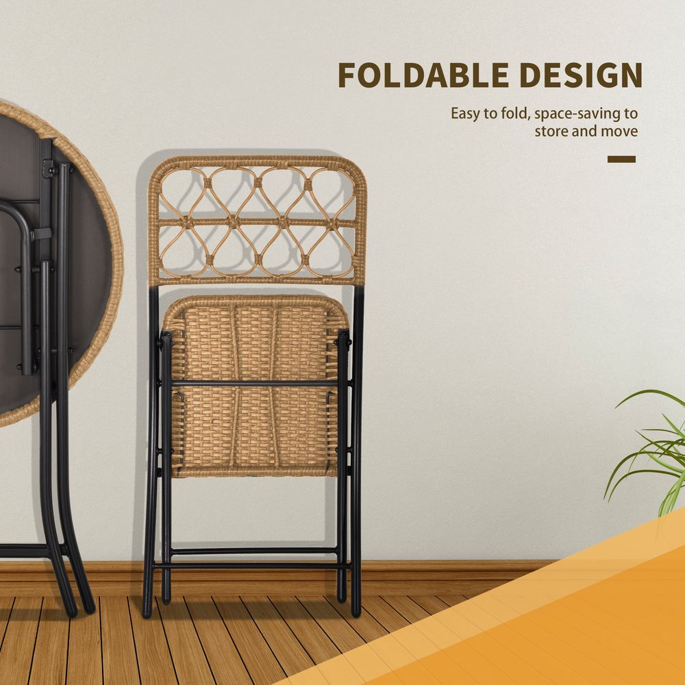 3 PCS Rattan Wicker Set Easy Folding, Hand Woven Rattan Coffee Table & Chairs - Garden Set from Outsunny