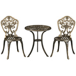 3 Piece Cast Aluminium Garden Bistro Set with Parasol Hole for Balcony, Patio - Garden Set from Outsunny