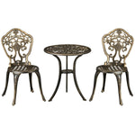 3 Piece Cast Aluminium Garden Bistro Set with Parasol Hole for Balcony, Patio - Garden Set from Outsunny