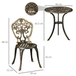 3 Piece Cast Aluminium Garden Bistro Set with Parasol Hole for Balcony, Patio - Garden Set from Outsunny