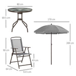 6Pc Patio Dining Set with Umbrella, 4 Folding Chairs Glass Table by Outsunny