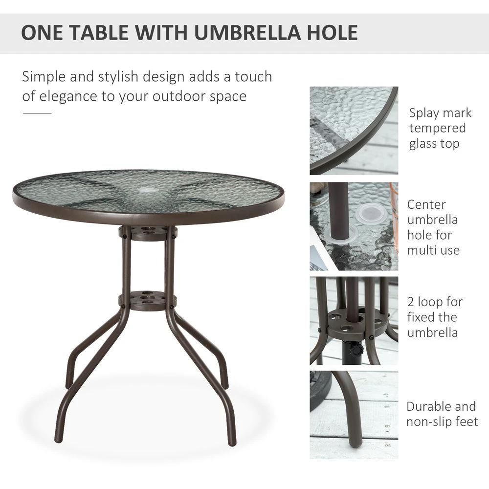 6Pc Patio Dining Set with Umbrella, 4 Folding Chairs Glass Table by Outsunny